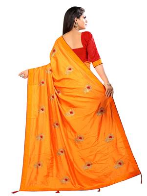 Yellow embroidered silk saree with blouse 2