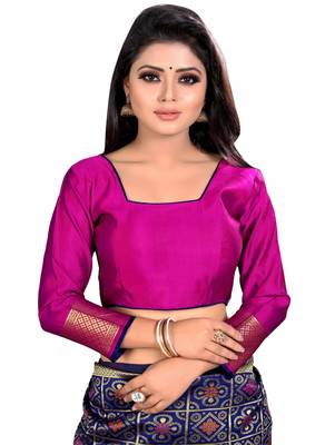Blue woven jacquard saree with blouse 4