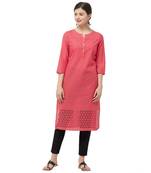 Red embroidered cotton kurtas-and-kurtis