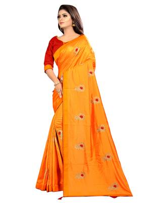 Yellow embroidered silk saree with blouse 3
