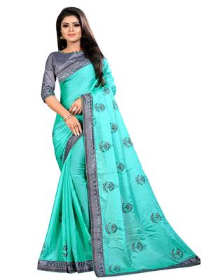 Sky blue embroidered chiffon saree with blouse 1