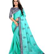 Sky blue embroidered chiffon saree with blouse
