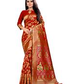Red woven jacquard saree with blouse