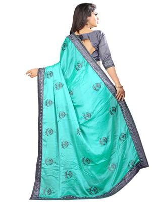 Sky blue embroidered chiffon saree with blouse 2