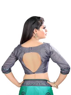Sky blue embroidered chiffon saree with blouse 5
