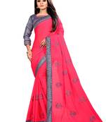 Pink embroidered chiffon saree with blouse