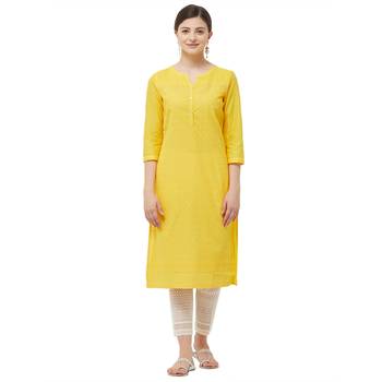 Yellow embroidered cotton kurtas-and-kurtis 1