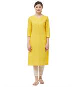 Yellow embroidered cotton kurtas-and-kurtis