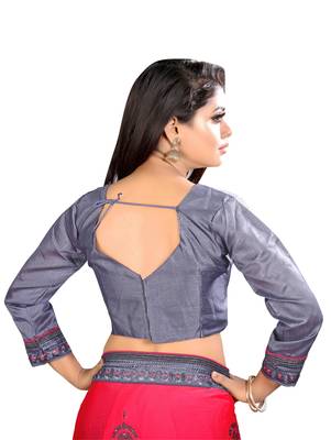Pink embroidered chiffon saree with blouse 5