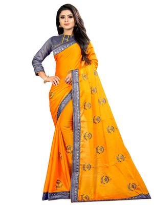 Yellow embroidered chiffon saree with blouse 1