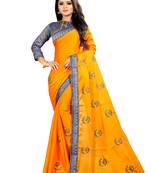 Yellow embroidered chiffon saree with blouse