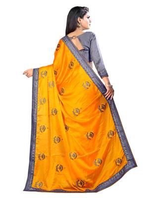 Yellow embroidered chiffon saree with blouse 2