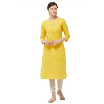 Yellow embroidered cotton kurtas-and-kurtis 4