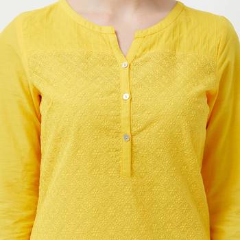 Yellow embroidered cotton kurtas-and-kurtis 5
