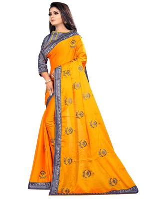 Yellow embroidered chiffon saree with blouse 3