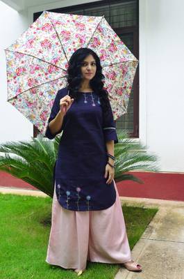 Violet  hand embroidery  handloom cotton  readymade kurta 1