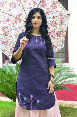 Violet  hand embroidery  handloom cotton  readymade kurta 2