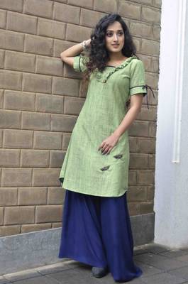 Green  hand embroidery handloom cotton readymade kurta 2