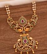 Off-white 2 line pearl necklace with big pendant one gram gold