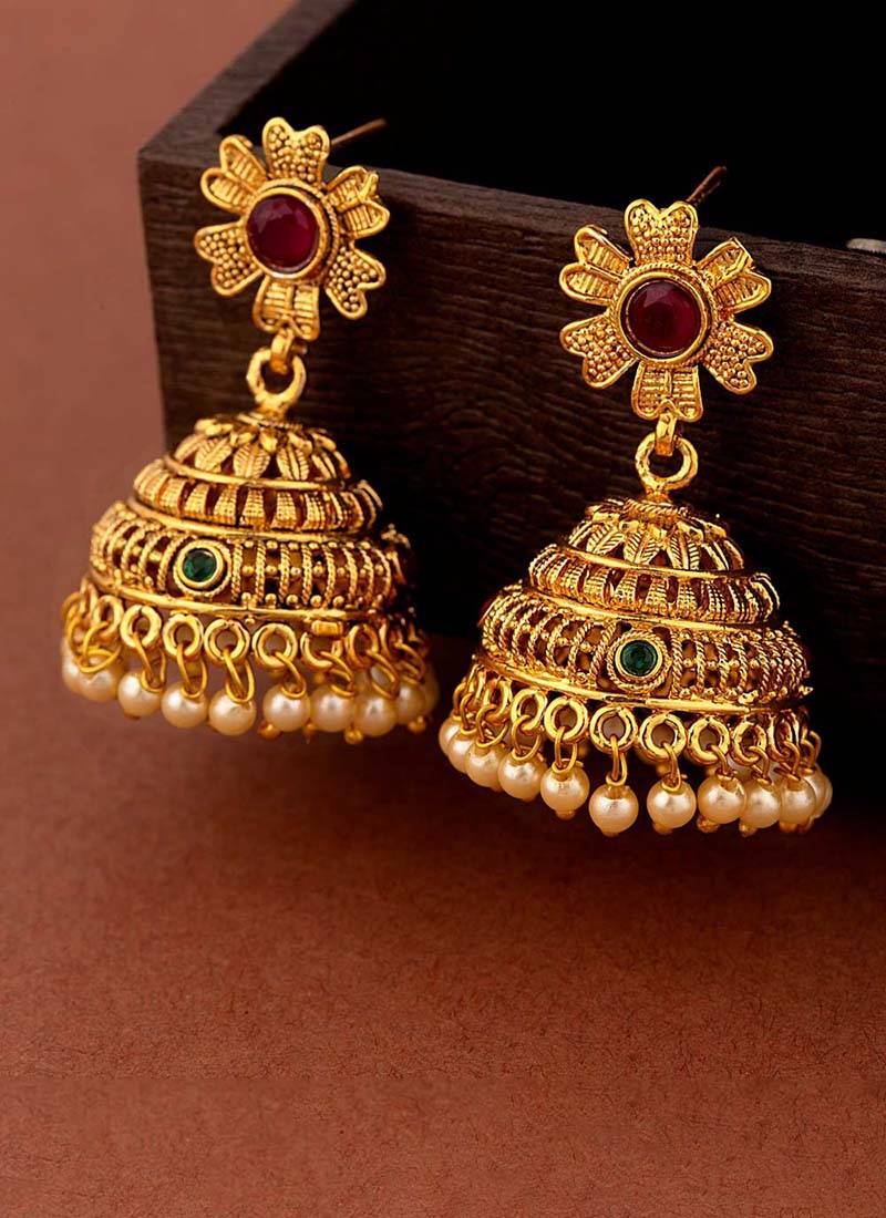 Gold Plated Jhumka Drop Earrings