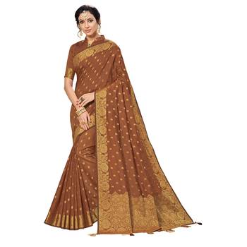 Brown woven chanderi silk saree with blouse 1