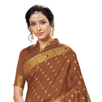 Brown woven chanderi silk saree with blouse 2