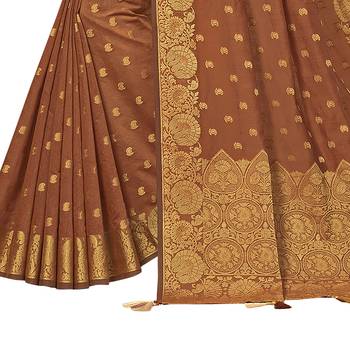 Brown woven chanderi silk saree with blouse 3