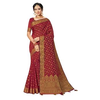 Red woven chanderi silk saree with blouse 1