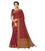 Red woven chanderi silk saree with blouse