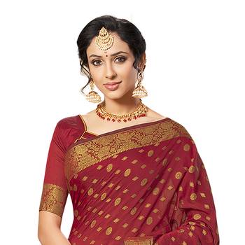 Red woven chanderi silk saree with blouse 2