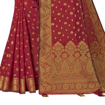 Red woven chanderi silk saree with blouse 3