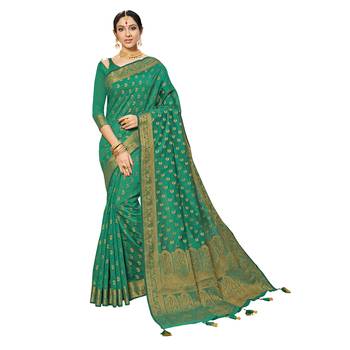 Green woven chanderi silk saree with blouse 1