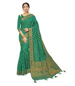 Green woven chanderi silk saree with blouse