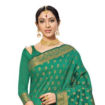 Green woven chanderi silk saree with blouse 2