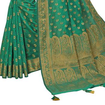 Green woven chanderi silk saree with blouse 3