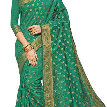 Green woven chanderi silk saree with blouse 4