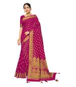Pink woven chanderi silk saree with blouse