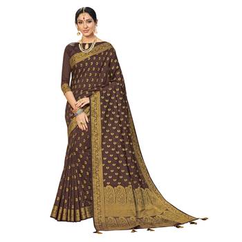 Brown woven chanderi silk saree with blouse 1
