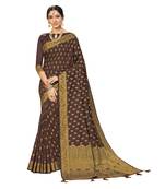 Brown woven chanderi silk saree with blouse