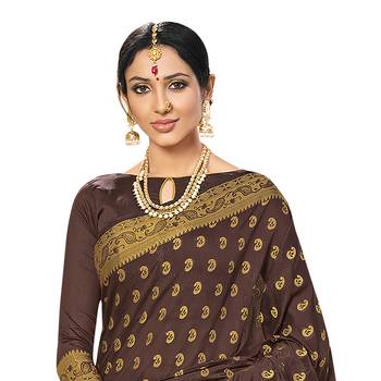 Brown woven chanderi silk saree with blouse 2