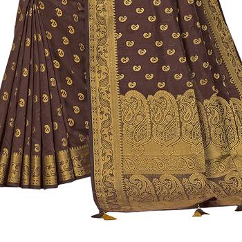 Brown woven chanderi silk saree with blouse 3