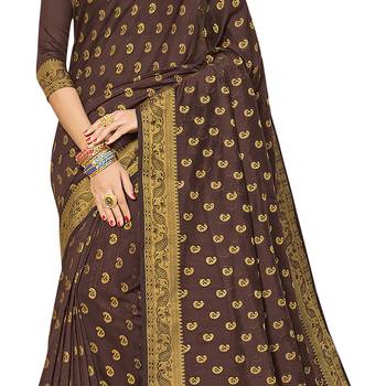 Brown woven chanderi silk saree with blouse 4