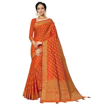 Orange woven chanderi silk saree with blouse 1