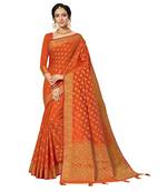 Orange woven chanderi silk saree with blouse