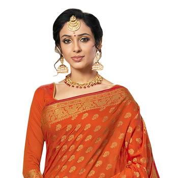 Orange woven chanderi silk saree with blouse 2