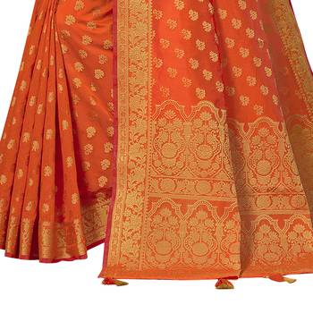 Orange woven chanderi silk saree with blouse 3