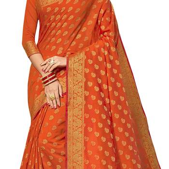 Orange woven chanderi silk saree with blouse 4