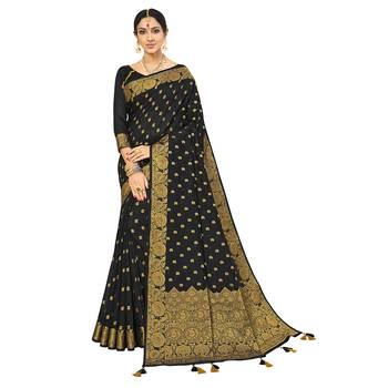 Black woven chanderi silk saree with blouse 1