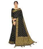 Black woven chanderi silk saree with blouse