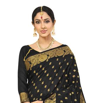 Black woven chanderi silk saree with blouse 2